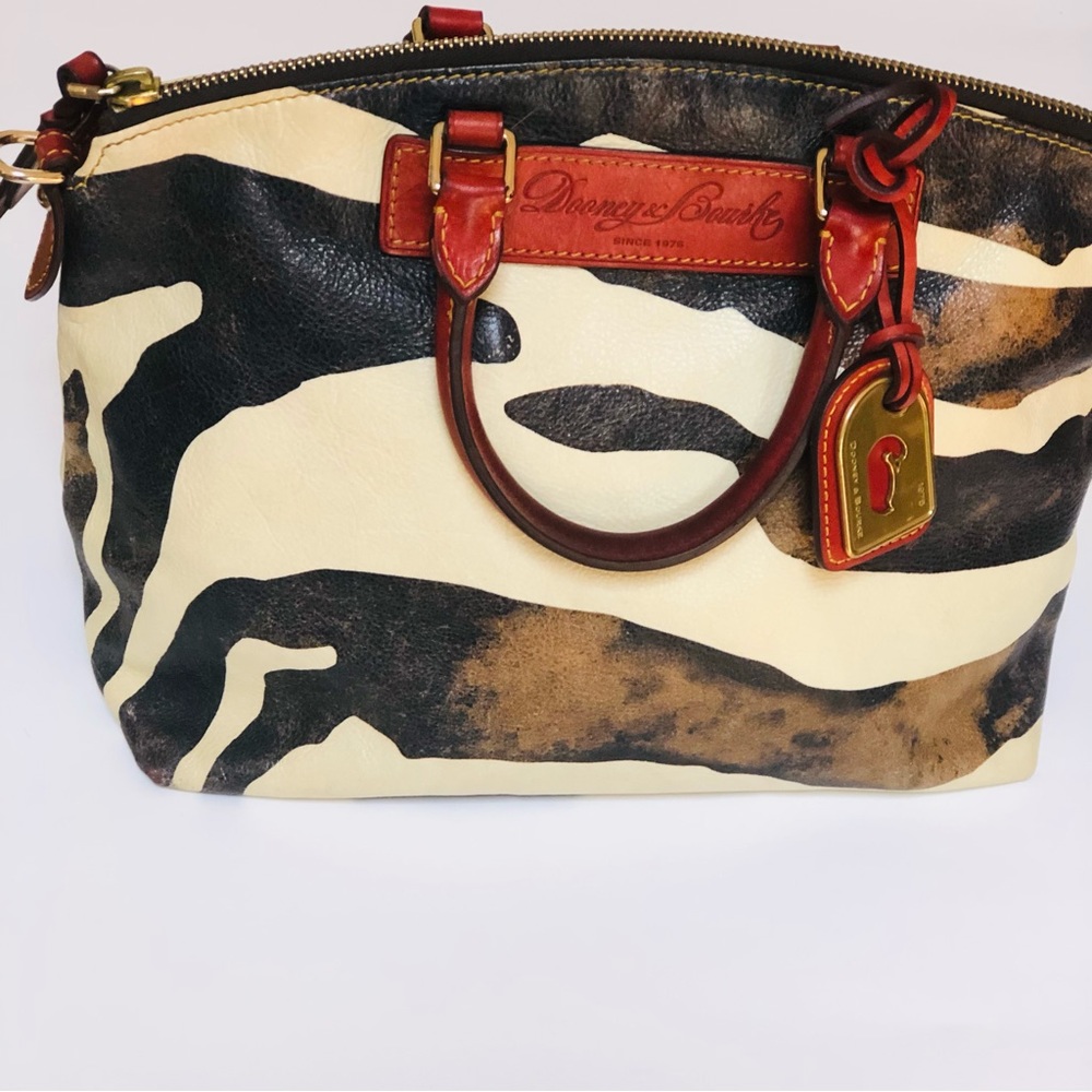 Dooney & Bourke Cream, Black & Brown Zebra Print Satchel